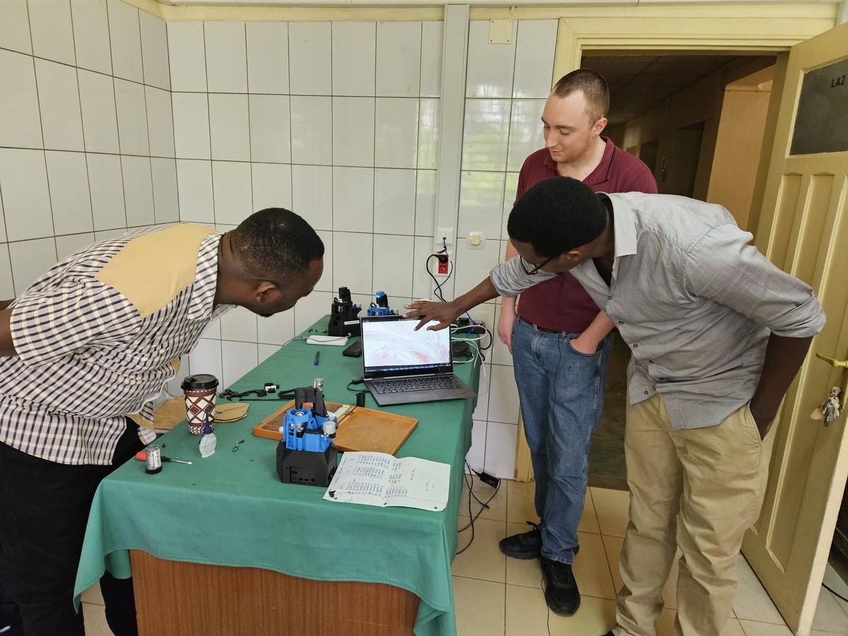 An OpenFlexure Microscope in a clinic in southern Rwanda